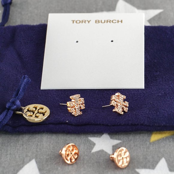 Tory Burch Kira Pavé Stud Earrings in Rose Gold - Picture 3 of 5